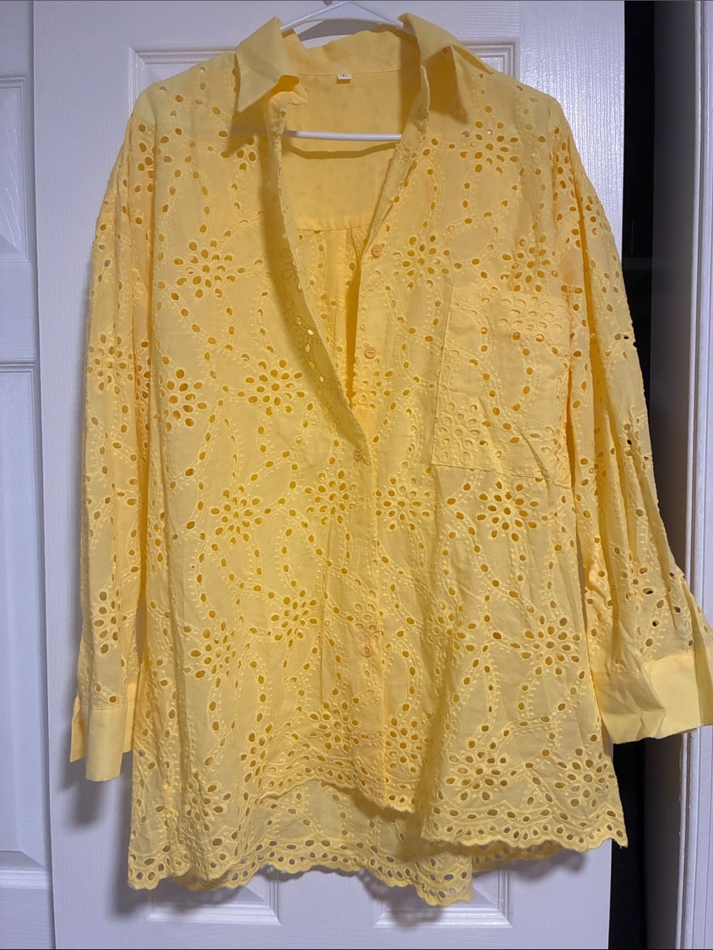 Yellow Eyelet Button-Front Tunic Top